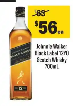 Coles Johnnie Walker Black Label 12YO Scotch Whisky 700mL offer