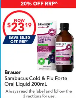 Amcal Pharmacies Brauer Sambucus Cold & Flu Forte Oral Liquid offer