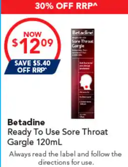 Amcal Pharmacies Betadine Ready To Use Sore Throat Gargle offer