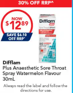 Amcal Pharmacies Difflam Plus Anaesthetic Sore Throat Spray Watermelon Flavour offer