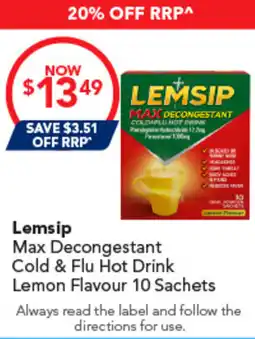 Amcal Pharmacies Lemsip Max Decongestant Cold & Flu Hot Drink Lemon Flavour offer