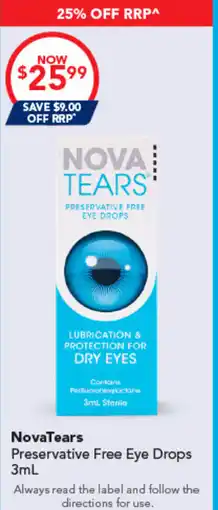 Amcal Pharmacies NovaTears Preservative Free Eye Drops offer
