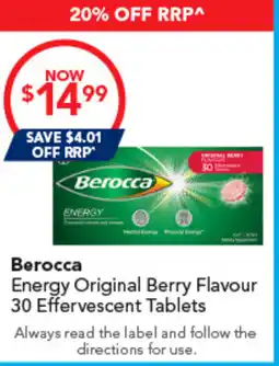 Amcal Pharmacies Berocca Energy Original Berry Flavour offer