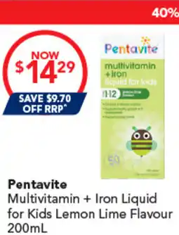 Amcal Pharmacies Pentavite Multivitamin + Iron Liquid for Kids Lemon Lime Flavour offer