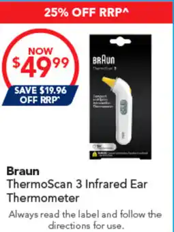 Amcal Pharmacies Braun ThermoScan 3 Infrared Ear Thermometer offer