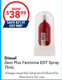 Amcal Pharmacies Diesel Zero Plus Feminine EDT Spray offer