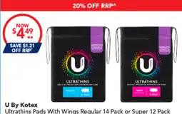 Amcal Pharmacies U By Kotex Ultrathins Pads With Wings offer
