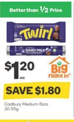 Woolworths Cadbury Medium Bars offer