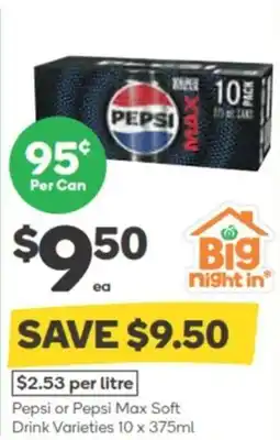 Woolworths Pepsi or Pepsi Max Soft Drink Varieties offer