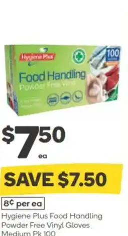 Woolworths Hygiene Plus Food Handling Powder Free Vinyl Gloves Medium Pk 100 offer