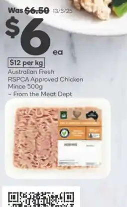 Woolworths Australian Fresh RSPCA Approved Chicken Mince offer
