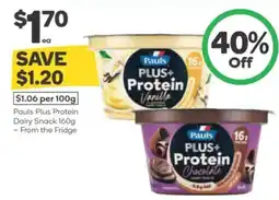 Woolworths Pauls Plus Protein Dairy Snack offer
