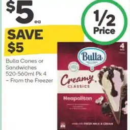 Woolworths Bulla Cones or Sandwiches Pk 4 offer