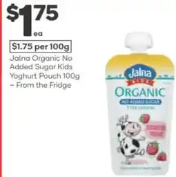 Woolworths Jalna Organic No Added Sugar Kids Yoghurt Pouch - offer