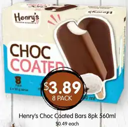 Spudshed Henry's Choc Coated Bars 8pk offer