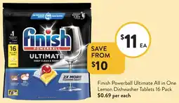 Foodworks Finish Powerball Ultimate All in One Lemon Dishwasher Tablets offer