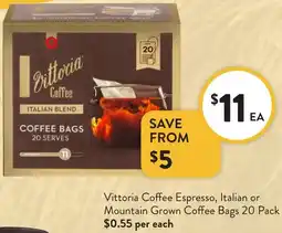 Foodworks Vittoria Coffee Espresso, Italian or Mountain Grown Coffee Bags offer