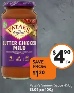 Foodworks Patak's Simmer Sauce offer