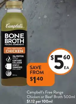 Foodworks Campbell's Free Range Chicken or Beef Broth offer