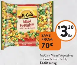Foodworks McCain Mixed Vegetables or Peas & Corn offer