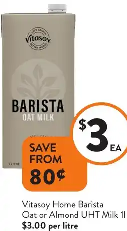 Foodworks Vitasoy Home Barista Oat or Almond UHT Milk offer