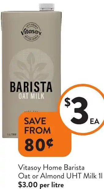 Foodworks Vitasoy Home Barista Oat or Almond UHT Milk offer