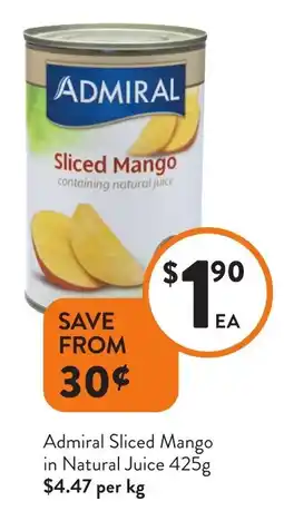 Foodworks Admiral Sliced Mango in Natural Juice offer