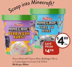 Foodworks Norco Minecraft Time to Mine, Bubblegum Burst or Candy Apple Ice Cream Tub offer