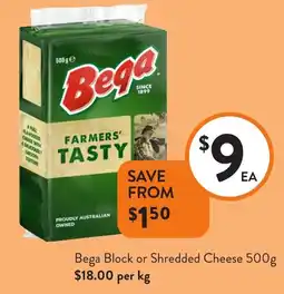 Foodworks Bega Block or Shredded Cheese offer