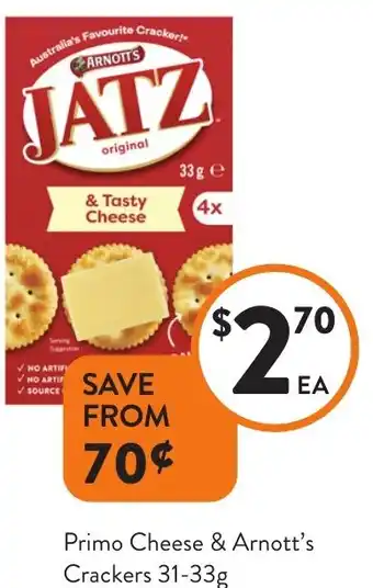 Foodworks Primo Cheese & Arnott's Crackers offer