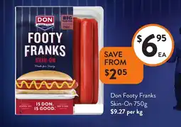 Foodworks Don Footy Franks Skin-On offer