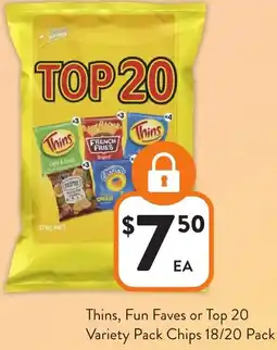 Foodworks Thins, Fun Faves or Top 20 Variety Pack Chips offer