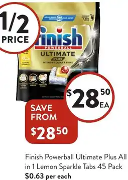 Foodworks Finish Powerball Ultimate Plus All in 1 Lemon Sparkle Tabs offer