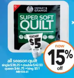 Cheap as Chips Henley & grange all season quilt single offer