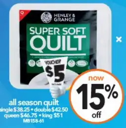 Cheap as Chips Henley & grange all season quilt double offer