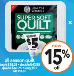 Cheap as Chips Henley & grange all season quilt queen offer