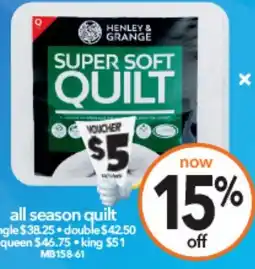 Cheap as Chips Henley & grange all season quilt king offer