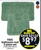 Cheap as Chips H&g bathroom mat 2 piece set offer