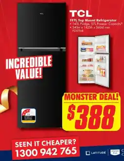 The Good Guys Tcl 197l top mount refrigerator offer