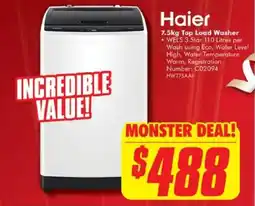 The Good Guys Haier 7.5kg top load washer offer