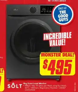 The Good Guys 9kg front load washer offer