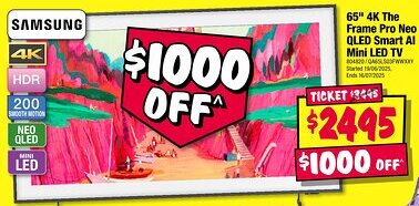JB Hi-Fi Samsung 65" 4k the frame pro neo qled smart al mini led tv offer