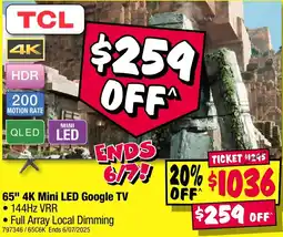 JB Hi-Fi 65" 4k mini led google tv offer