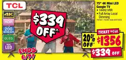 JB Hi-Fi 75" 4k mini led google tv offer