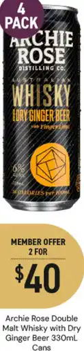 Dan Murphy's Archie Rose Double Malt Whisky with Dry Ginger Beer Cans offer