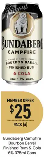 Dan Murphy's Bundaberg Campfire Bourbon Barrel Finished Rum & Cola 6% Cans offer