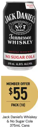 Dan Murphy's Jack Daniel's Whiskey & No Sugar Cola Cans offer