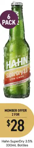 Dan Murphy's Hahn SuperDry 3.5% Bottles offer