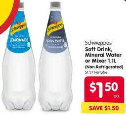 Spar Schweppes Soft Drink, Mineral Water or Mixer offer