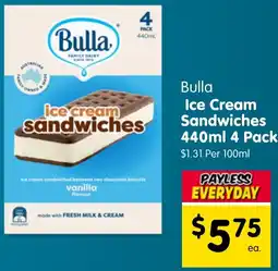 Spar Bulla Ice Cream Sandwiches $1.31 Per 100ml offer